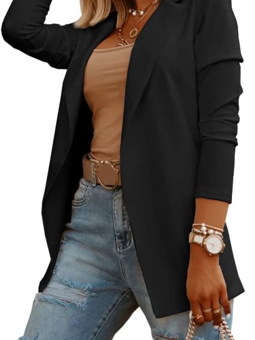 Women Casual Long Sleeve Blazers Solid Color Knit Blazer Work Office Open Front Blazer Jacket