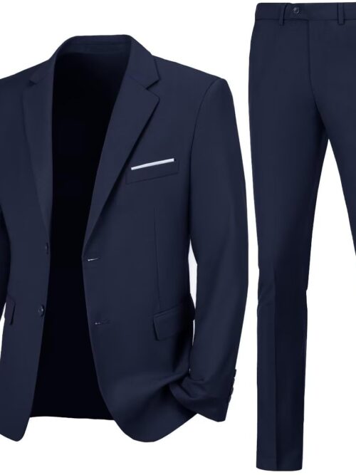 Mens Slim Fit 2 Piece Suit Two Button Notched Lapel Solid Suit Jacket Pants Set Tuxedo for Prom