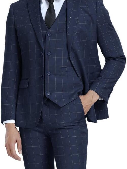 Men's Suits 3 Piece Slim Fit Dress Tuxedo for Men Two Button Solid Jacket Vest Pants Set