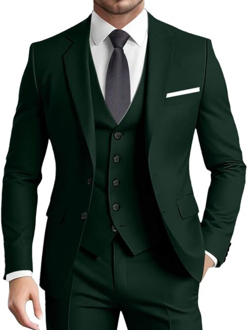 Men's Suit 3 Pieces Slim Fit Formal Business Wedding 2 Buttons Blazer Vest Pants Set Tuxedo
