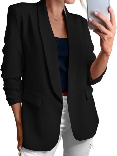 Women Blazer  Spring Fall Bussiness Casual Long Sleeve Open Front Work Office Dressy Suit Jackets with Pockets
