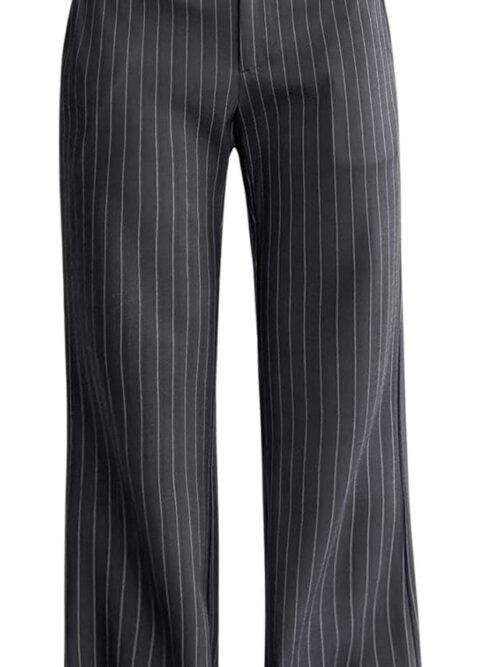 Women Striped Print High Waisted Dress Pants Straight Leg Work Suit Pants