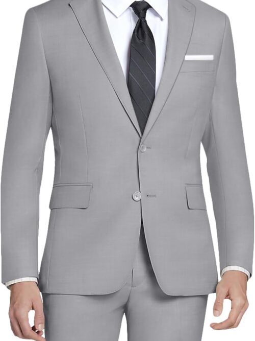 Mens 2 Piece Slim Fit Suit Set Two Button Solid Suit Jacket Pants with Tie Notch Lapel Casual Wedding Suits