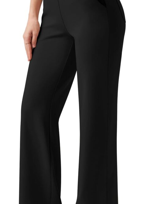 Women Wide Leg Dress Pants High Waisted Stretch Work Pants Office Business Casual Slacks Pockets Petite/Regular/Tall