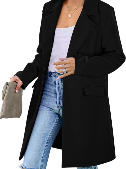 Women  Spring Fall Long Blazer Jackets Long Sleeve Lapel Pockets Loose Fit Work Casual Blazers Outerwear