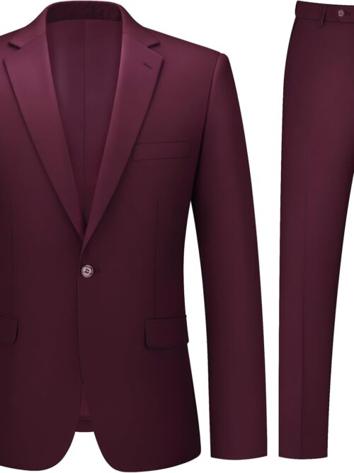 Mens Suit 2 Piece Suits for Men One Button Slim Fit Solid Jacket & Pants Tuxedo Set Business Wedding Party