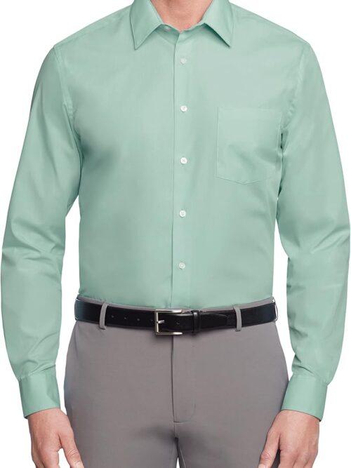 Men's Dress Shirt – Stretch & Stain-Resistant, Long Sleeve Solid Color, Business-Casual Button-Down