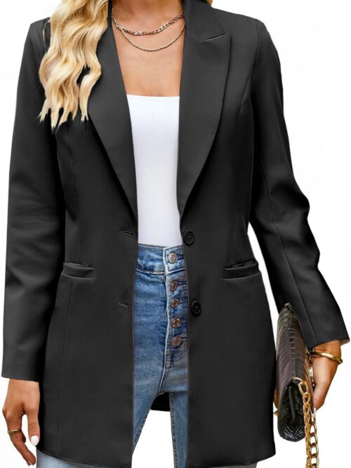 Blazers for Women Business Casual Long Blazer Jackets Dressy Work Professional Office Outfits Lapel Pockets