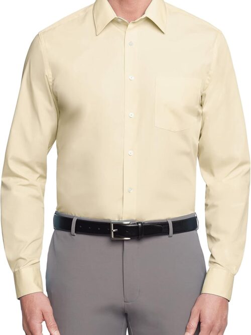 Men's Dress Shirt – 4-Way Stretch, Long Sleeve Spread Collar, Casual Solid Color, Wedding & Date Button-Down
