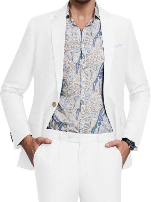 Men's Suit Tencel Linen Two Piece Slim Fit Summer Grooms Wedding Prom Dress Tuxedo Suits for Men Blazer Pants Set