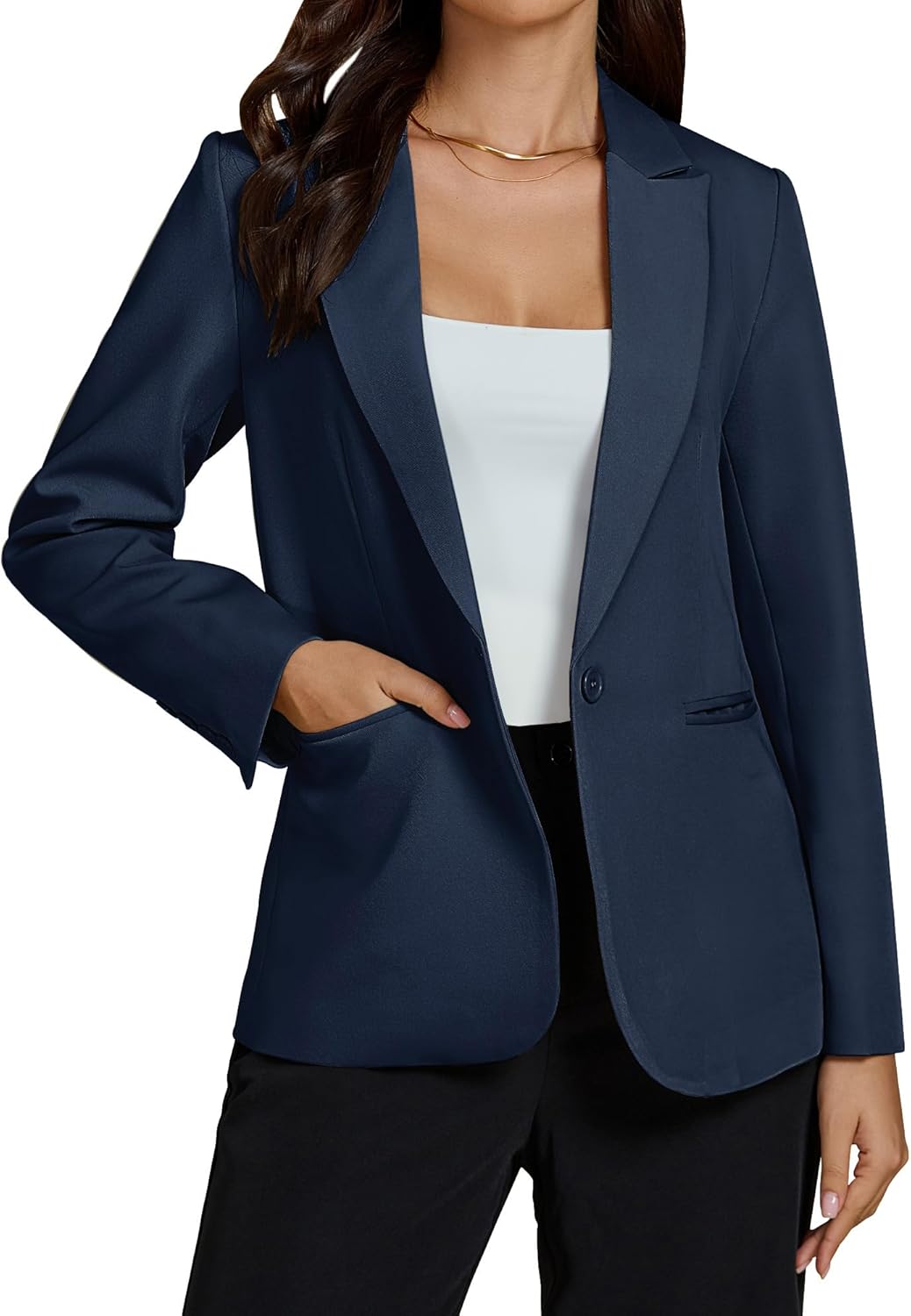 Dressy Blazers for Women Button Long Sleeve Lapel Business Casual Outfits Office Work Suit Blazer with Pockets