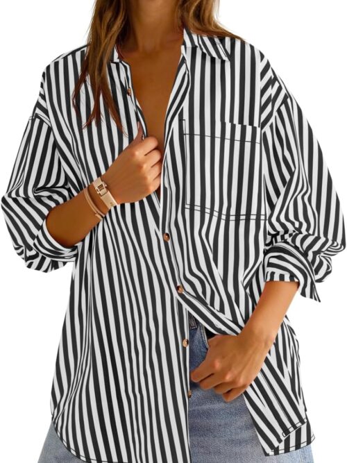 Boyfriend-Style Relaxed Striped Shirt — Long Sleeve with Collar | Commuter & Casual Wear | Versatile Fit