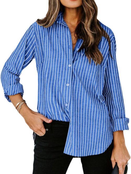 Cotton Striped Shirt Dress — Long-Sleeve Collared Shirt Style | Professional Office & Commute Wear