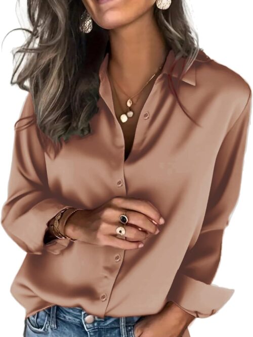 Silky Satin Long-Sleeve Shirt — Button-Front Design | Dual Business & Casual Wear | Lustrous, High-Quality Fabric