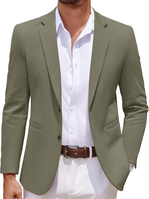 Men's Casual Knit Blazer Two Button Lightweight Sport Coats Suit Jacket