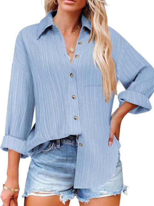 Textured Collared Long-Sleeve Shirt — With Pocket Design | Refined Casual Look | Versatile for Office & Commuting