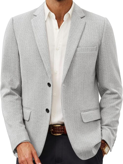 Men's Herringbone Blazer Jacket Lightweight Casual Knit Sport Coat