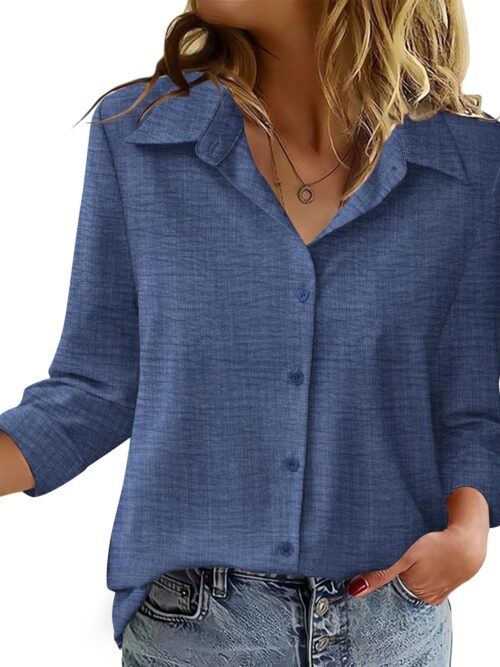 Refined Long-Sleeve Button-Down Top — Lightweight Solid or Print Options | Business Casual & Daily Wear